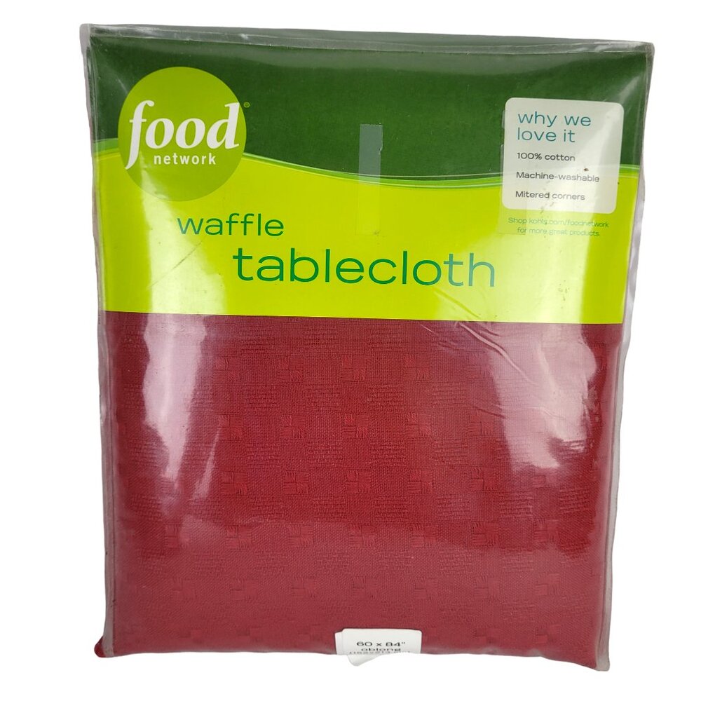 Food Network Waffle Tablecloth 60 X 80 Oblong Cotton Ruby Mitered Corners New
